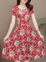 Round Neck Floral Printed Skater Dress - thumbnail