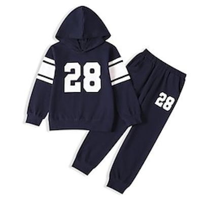 Kids Boys Hoodie  Pants HoodieSet Clothing Set 2 Pieces Long Sleeve Navy Blue Letter Print Street Sports Vacation Fashion Comfort Cool Daily 3-12 Years Lightinthebox