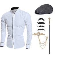 Mens 1920s Gangster Outfit Shirt with Accessories Set 5 Pcs Retro Vintage Roaring 20s Theme Party Cosplay Costume Newsboy Hat Beard Brooch Cane miniinthebox - thumbnail