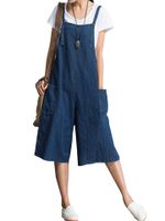 O-NEWE Loose Solid Strap Pocket Jumpsuit Trousers Overalls For Women