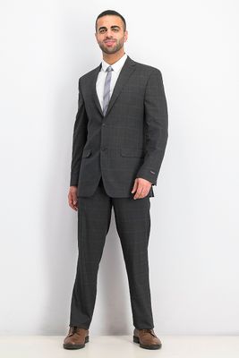 Mens Modern-Fit Navy Plaid Suit Dark Grey Mens Modern-Fit Navy Plaid Suit Dark Grey
