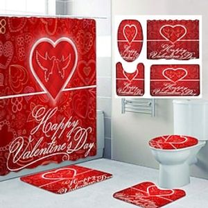 Valentine's Day Bathroom Deco 4 Pcs Shower Curtain Set Bathroom Sets Modern Home Bathroom Decor with Bath Mat U Shape and Toilet Lid Cover Mat and 12 Hooks miniinthebox