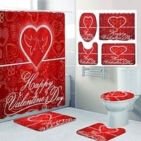 Valentine's Day Bathroom Deco 4 Pcs Shower Curtain Set Bathroom Sets Modern Home Bathroom Decor with Bath Mat U Shape and Toilet Lid Cover Mat and 12 Hooks miniinthebox