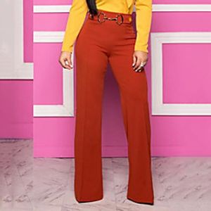 Women's Fashion Dress Pants Straight Full Length Pants Daily Work Micro-elastic Plain Comfort Mid Waist Orange S M L XL XXL Lightinthebox