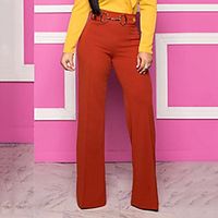 Women's Fashion Dress Pants Straight Full Length Pants Daily Work Micro-elastic Plain Comfort Mid Waist Orange S M L XL XXL Lightinthebox - thumbnail