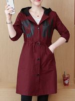 Hooded Drawstring Abstract Print Trench Coat - thumbnail
