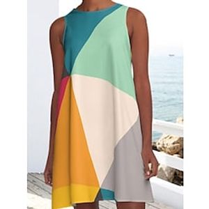 Women's A Line Dress Short Mini Dress Blue Sleeveless Color Block Patchwork Spring Summer Crew Neck Stylish Casual 2022 S M L XL 2XL 3XL Lightinthebox