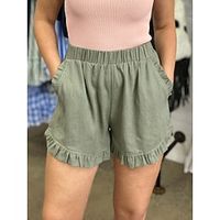 Women's Shorts Linen Cotton Blend Plain Ruffle Side Pockets Short Casual Daily Going out Weekend Black Green S M Summer Lightinthebox