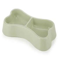 Pets Club Bone Shape Plastic Double Bowl 24.5X13X3.5Cm - Green