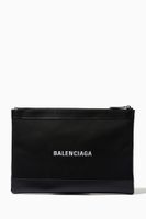 Navy Clip Medium Pouch in Cotton Canvas & Calfskin Navy Clip Medium Pouch in Cotton Canvas & Calfskin
