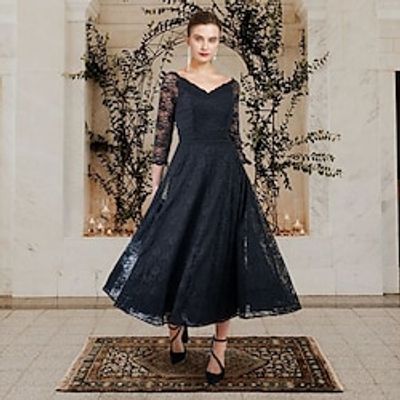 A-Line Mother of the Bride Dress Plus Size Elegant V Neck Tea Length Lace 34 Length Sleeve with Sash Ribbon Ruffles Appliques 2022 Lightinthebox A-Line Mother of the Bride Dress Plus Size Elegant V Neck Tea Length Lace 34 Length Sleeve with Sash Ribbon Ruffles Appliques 2022 Lightinthebox