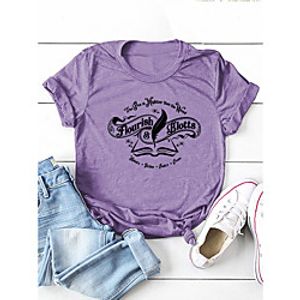 Women's T shirt Graphic Letter Print Round Neck Basic Tops Cotton Purple Light gray Dark Gray miniinthebox