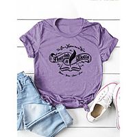 Women's T shirt Graphic Letter Print Round Neck Basic Tops Cotton Purple Light gray Dark Gray miniinthebox - thumbnail
