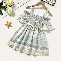Kids Toddler Little Girls' Dress Graphic Sundress Print Light Green Knee-length Sleeveless Active Dresses Summer Regular Fit 2-8 Years miniinthebox - thumbnail