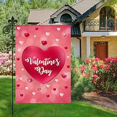 Valentine's Day Garden Flag 12x18Inch Outdoor Decorations Welcome Garden Patio Flag Love Heart Gnomes Yard Flag Double Sided Holiday Outdoor Flags 1pc Lightinthebox