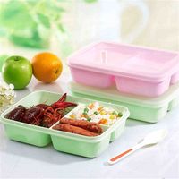 3 Compartments Student Lunch Bento Box with Spoon Student Portable Microwave Lunch Storage Box