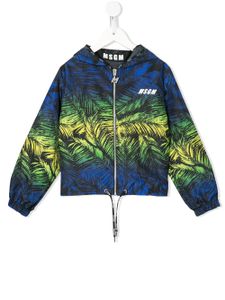 Msgm Kids feather-print hooded jacket - Blue