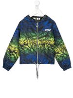 Msgm Kids feather-print hooded jacket - Blue