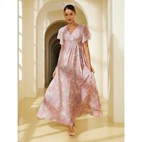 Chiffon Floral V Neck Corset Maxi Dress Lightinthebox