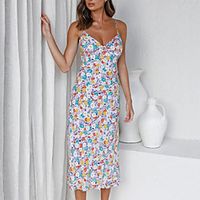 Women's Strap Dress Midi Dress White Sleeveless Floral Backless Split Print Summer V Neck Stylish Casual Vacation 2022 S M L XL miniinthebox - thumbnail