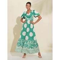 Polka Dot Geometric Belted Maxi Dress Lightinthebox