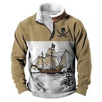 Graphic Ship Men's Daily 3D Print Sweatshirt Holiday Vacation Going out Sweatshirts Blue Green Long Sleeve Quarter Zip Print Fleece Fall  Winter Designer Hoodie Sweatshirt Lightinthebox - thumbnail