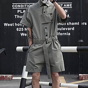 Men's Stylish Casual / Sporty Streetwear Comfort Breathable Daily Sports Rompers Pants Solid Color Full Length Pocket ArmyGreen Black miniinthebox