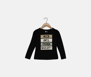 Toddler Girls Long-Sleeve Naughty Nice T-Shirt  Deep Black