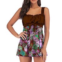 Women's Swimwear Tankini 2 Piece Swimsuit Open Back Print Tropical Leaf Blue Purple Green Brown Swimwear Tunic Strap Bathing Suits New Vacation Fashion / Modern miniinthebox - thumbnail