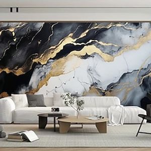 Abstract Marble Wallpaper Mural Black Glod Marble Wall Covering Sticker Peel and Stick Removable PVC/Vinyl Material Self Adhesive/Adhesive Required Wall Decor for Living Room Kitchen Bathroom miniinthebox