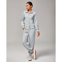 Women's Premium Heather Grey Stretch Knit Tracksuit Matching Set Stand Collar Double Zipper Pockets Casual Stylish Comfortable Cotton Daily Work Versatile Fall