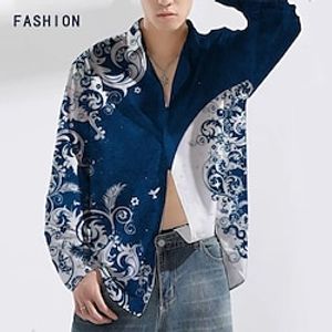 Men's Shirt Floral Graphic Prints Turndown Black Navy Blue Purple Green Outdoor Street Long Sleeve Button-Down Print Clothing Apparel Fashion Designer Casual Soft miniinthebox