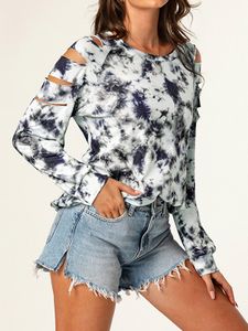 Tie Dye Ripped Round Neck Long Sleeves Tee