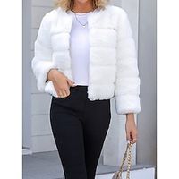 Women's Faux Fur Coat Mink Fur Coat Fleece Jacket Winter Coat Cropped Coat Fall Windproof Warm Open Front Cardigan Crewneck Fashion Plush Lady Outerwear Long Sleeve Fall Winter White Pink Purple Lightinthebox - thumbnail