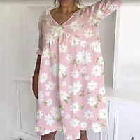 Women's T Shirt Dress Tee Dress Short Mini Dress Blue Yellow Blushing Pink Green Short Sleeve Floral Print Summer V Neck Casual 2021 S M L XL XXL 3XL / Cotton miniinthebox - thumbnail