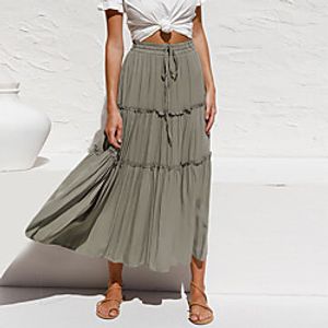 Women's Vacation Casual / Daily Basic Streetwear Skirts Solid Colored Layered Drawstring Pleated Black Blue Gray miniinthebox