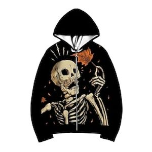 Men's Unisex Full Zip Hoodie Jacket Hooded Skull Graphic Prints Zipper Print Sports  Outdoor Daily Sports 3D Print Basic Streetwear Hoodies Sweatshirts  Long Sleeve Black miniinthebox