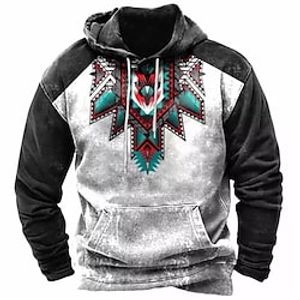 Men's Pullover Hoodie Sweatshirt Light gray Hooded Color Block Bohemian Style Graphic Prints Print Daily Sports 3D Print Basic Streetwear Designer Spring   Fall Clothing Apparel Hoodies Sweatshirts  miniinthebox