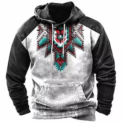 Men's Pullover Hoodie Sweatshirt Light gray Hooded Color Block Bohemian Style Graphic Prints Print Daily Sports 3D Print Basic Streetwear Designer Spring   Fall Clothing Apparel Hoodies Sweatshirts  miniinthebox