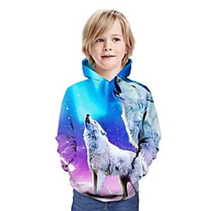 Kids Boys' Hoodie  Sweatshirt Long Sleeve Wolf Graphic 3D Animal Print Blue Children Tops Active miniinthebox