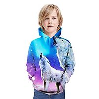 Kids Boys' Hoodie  Sweatshirt Long Sleeve Wolf Graphic 3D Animal Print Blue Children Tops Active miniinthebox - thumbnail