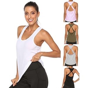 Women's Scoop Neck Tank Top Open Back Solid Color Black Rosy Pink Yoga Fitness Gym Workout Top Sleeveless Sport Activewear Breathable Quick Dry Lightweight Micro-elastic Lightinthebox