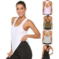 Women's Scoop Neck Tank Top Open Back Solid Color Black Rosy Pink Yoga Fitness Gym Workout Top Sleeveless Sport Activewear Breathable Quick Dry Lightweight Micro-elastic Lightinthebox - thumbnail