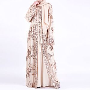 Women's Swing Dress Maxi long Dress Black Pink Wine Gray Champagne Dark Green Dusty Blue Long Sleeve Floral Sequins Embroidered Lace up Spring Summer V Neck Elegant Muslim Ramadan 2022 S M L XL XXL miniinthebox