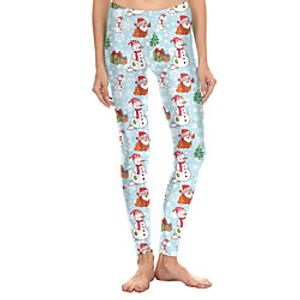 Women's Sporty Comfort Sports Christmas Yoga Leggings Pants Patterned Full Length Print Light Blue miniinthebox