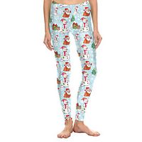 Women's Sporty Comfort Sports Christmas Yoga Leggings Pants Patterned Full Length Print Light Blue miniinthebox - thumbnail