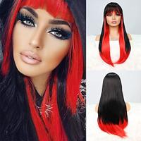 Synthetic Wig Natural Straight Neat Bang Wig 26 inch Black / Red Synthetic Hair Women's Multi-color Mixed Color Lightinthebox