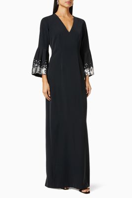 Aria Sequin Trim Gown in Crepe