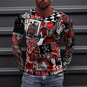 Men's Unisex Tee T shirt Shirt 3D Print Graphic Prints Poker Print Long Sleeve Daily Tops Casual Designer Big and Tall Red miniinthebox