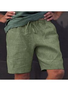 Men's Summer Loose Lace-Up Five-Point Pants Solid Color Linen Shorts